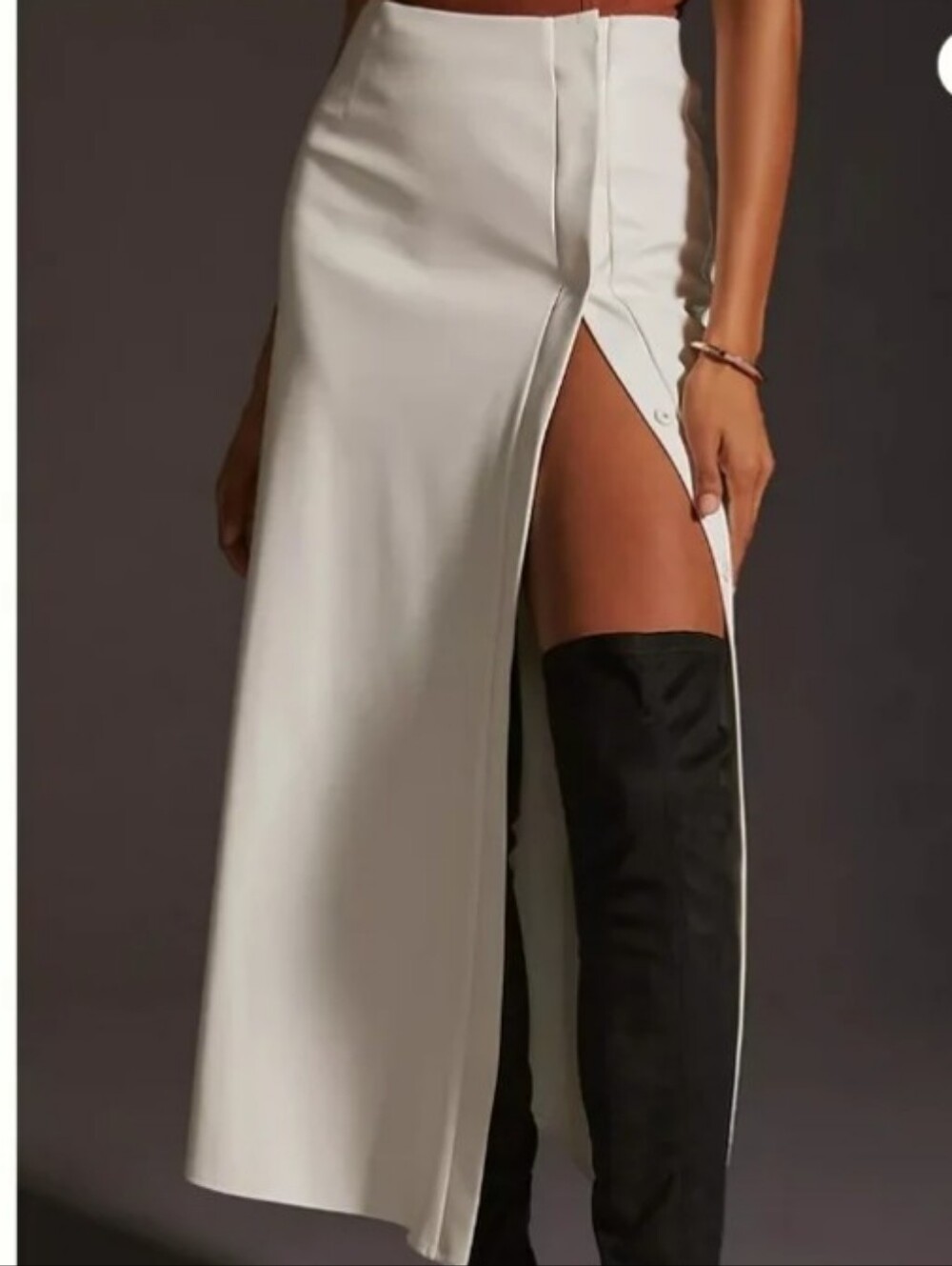 Mare Mare × Anthropologie White Maxi Faux Leather Skirt with Front Slit Size S.